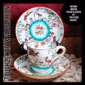 ANTIQUE MINTON CHINA TEACUP AND SAUCER SET CIRCA 1872